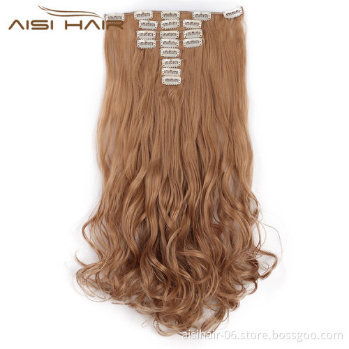 Aisi Hair 8 Pcs Full Head Long Wavy Synthetic 18 Clips In Hair Extensions Blonde Black Brown Hairpieces For Women
